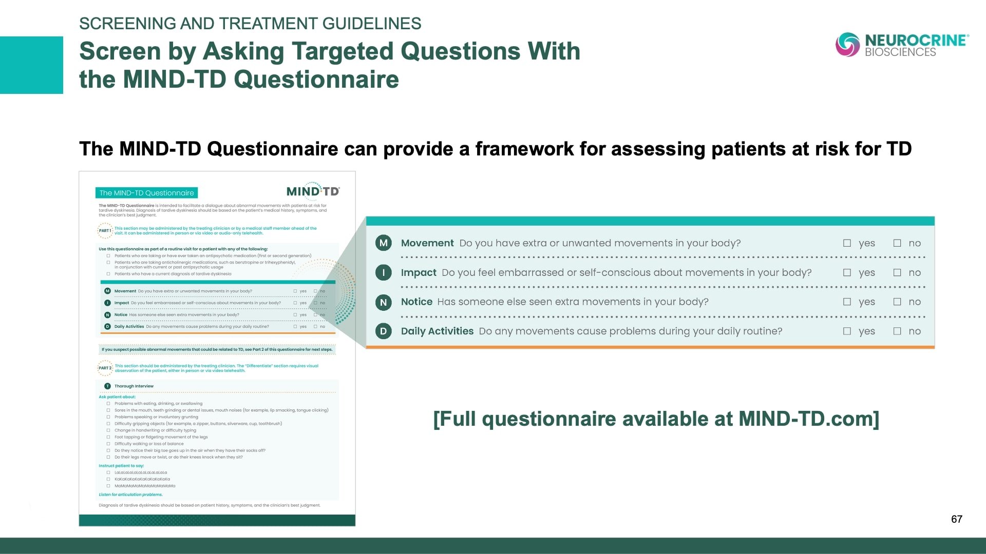 Tardive Dyskinesia Differential Diagnosis Slide Library for Clinicians in Training, Slide 67